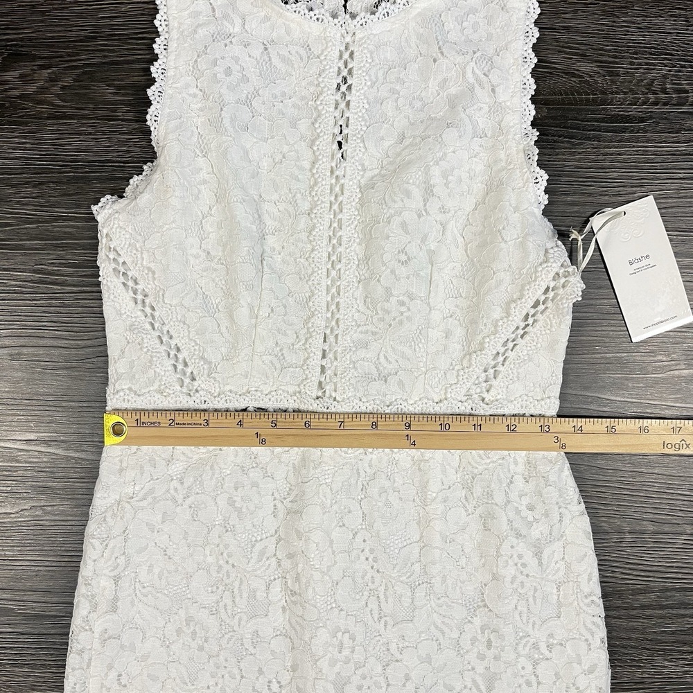 Blāshe‎ White Floral Lace Sleeveless Mini Sheath Dress NWT Size M Bridal Event - Picture 11 of 13